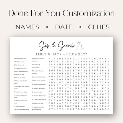 Champagne Toast Wedding Word Search